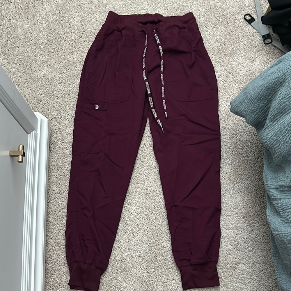 Burgundy Scrub Jogger Pants with Drawstring